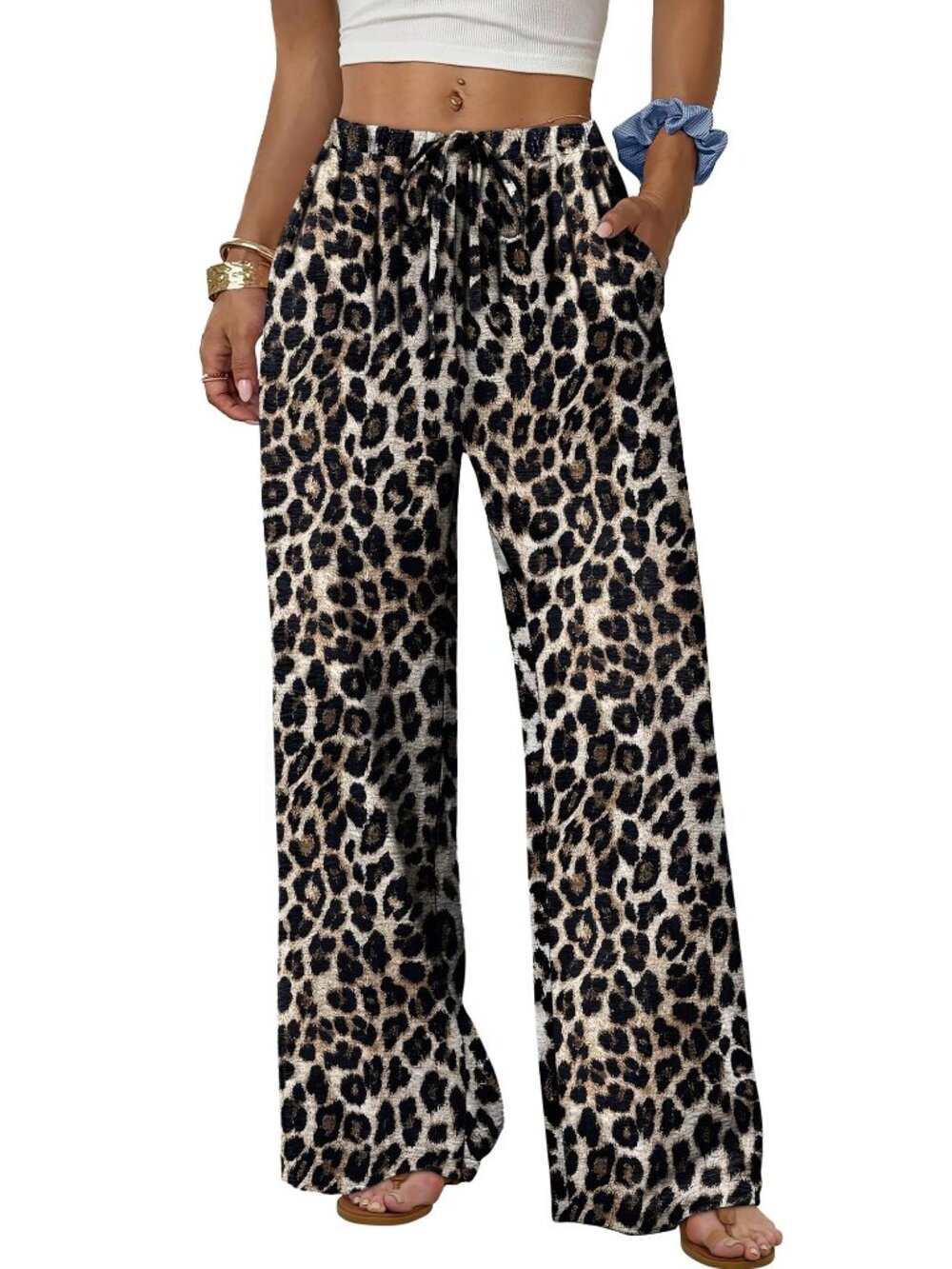 Wide Leg Palazzo Pants Flowy Drawstring Elastic Waist